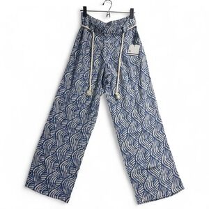 Jules & Leopold Blue White Wave Wide Leg Pants Rope Belt AI26089ACHU Womens S